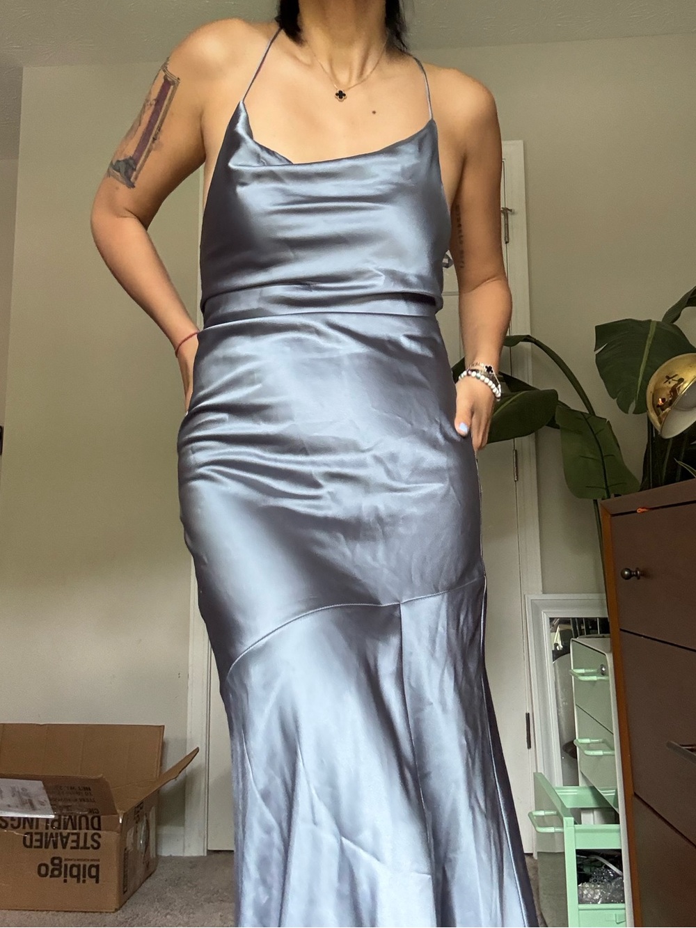Revelry Silver-Blue Satin Slip Dress size 2